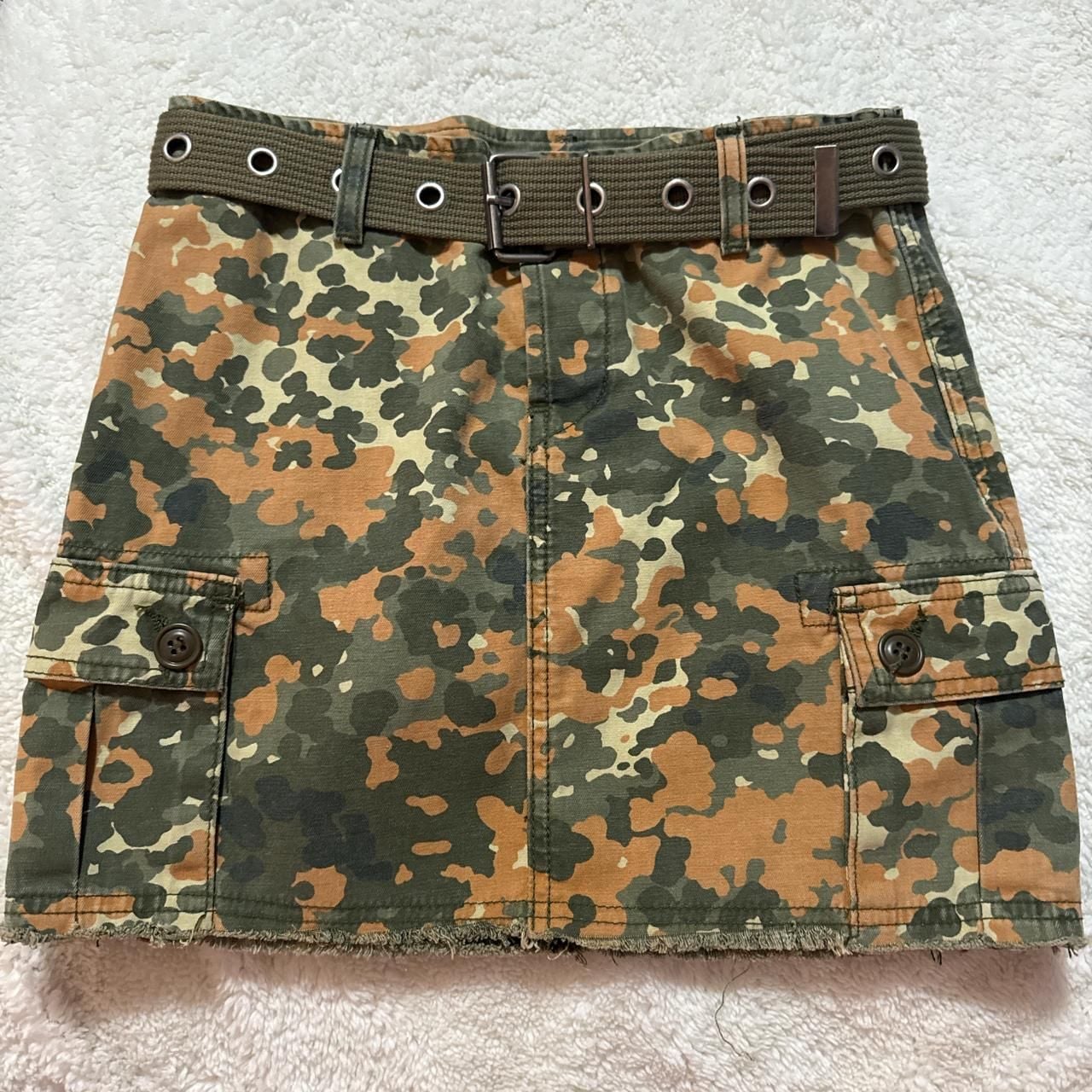 Lucky Brand Vintage Camo Cargo Mini Skirt With Belt Size 0 Made In Usa